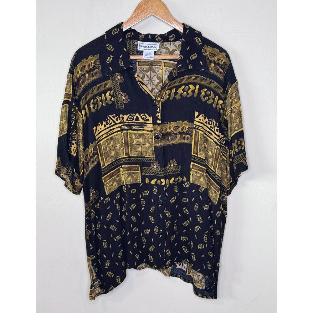 California Krush 80s Black, Yellow, Gold Short Sleeve Button Down Size: 1X